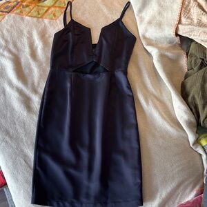 J.O.A. Chic Navy Blue Midi Dress with V-Neck